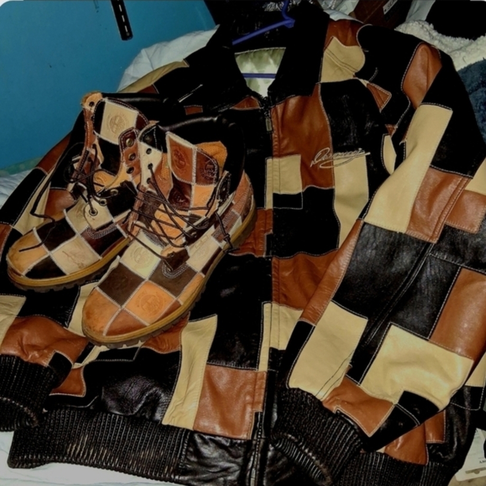 Davoucci Calfskin Leather Jacket & Custom  Timberland Boots Set New  2xL & 12 - Picture 16 of 16